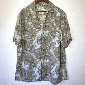 Men’s vintage palm leaf foliage silk and linen button up vacation shirt size xl